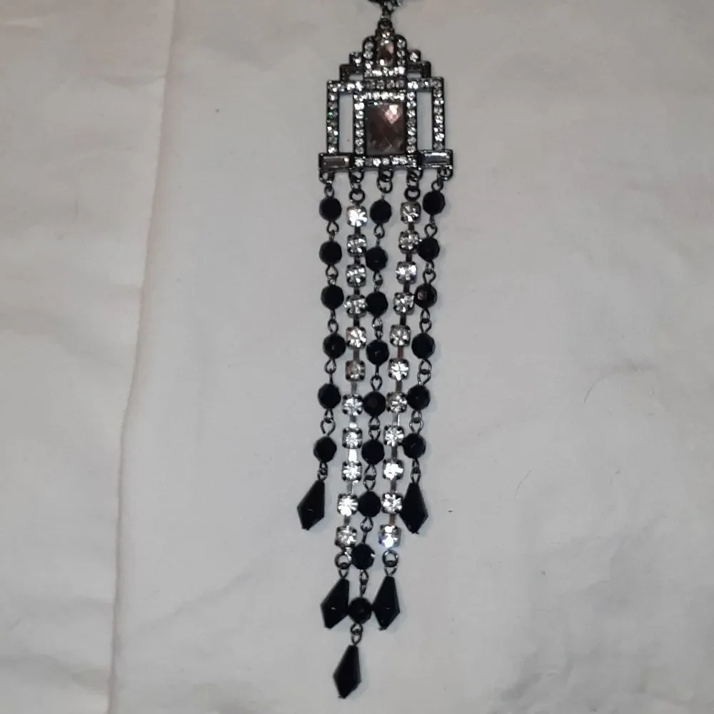NEW Art Deco‎ Beaded Diamond Statement Necklace 30